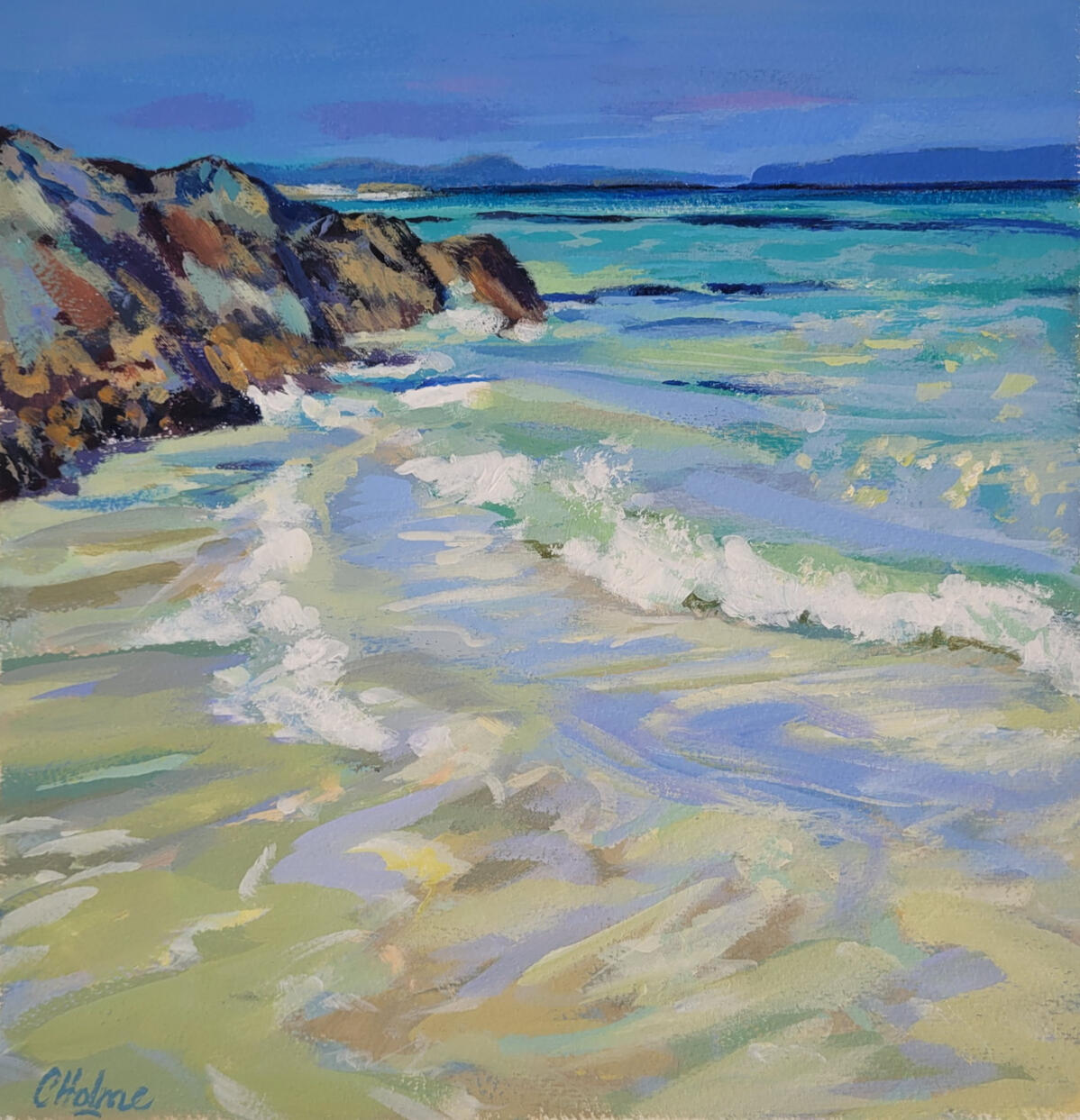 In the Shallows Acrylic on archival paper. Bespoke frame with art glass. 47cm square.